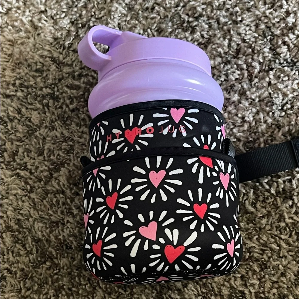 Hydrojug Kids Bottle with Black and Purple Heart Sleeve